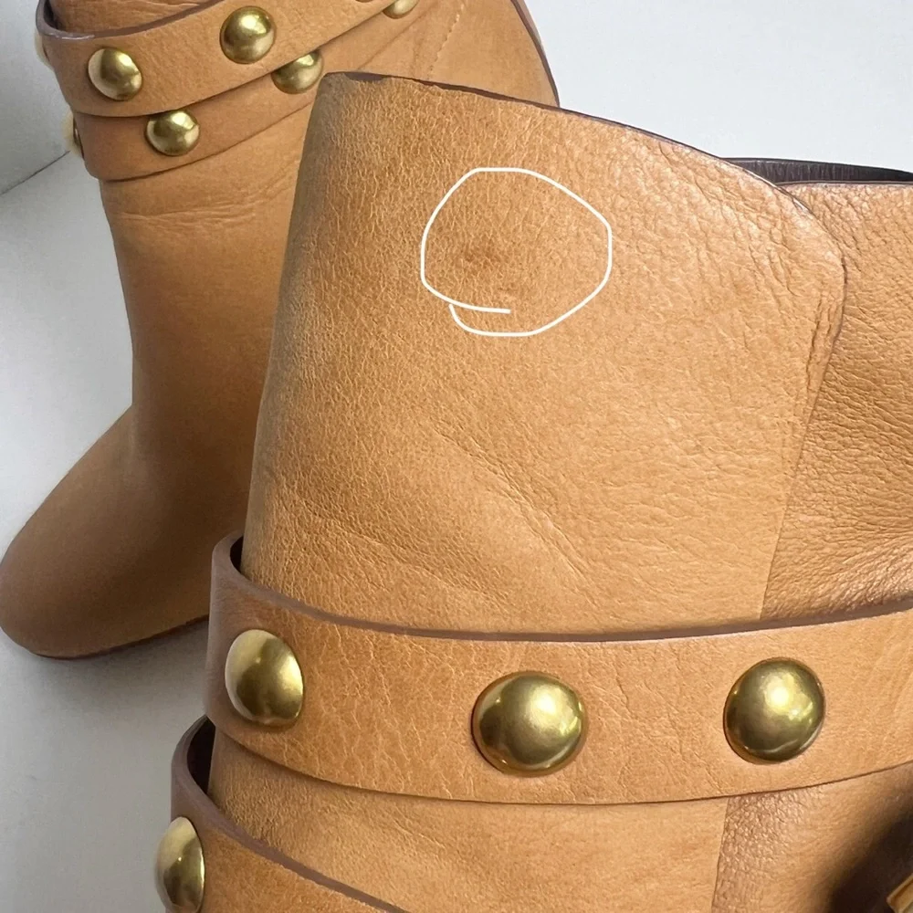 •SEE BY CHLOE• Janis Heeled Bootie in Brown Leather Gold Studded Size EU 35/US 5